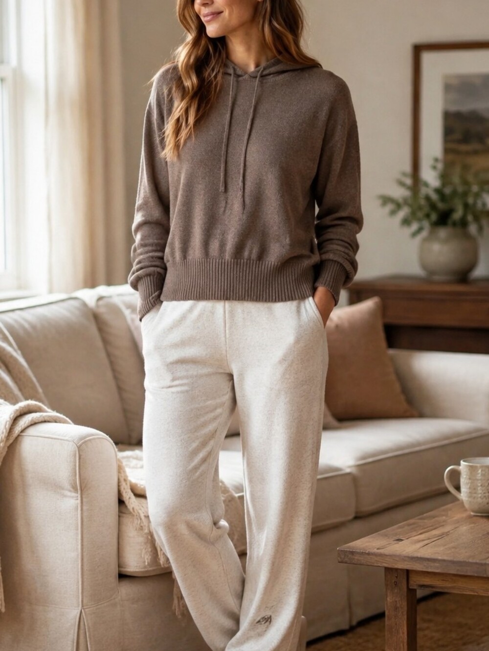 Gap Brown Knit Hoodie Sweatshirt Drawstring Hood S Cozy Pullover Athlesuire Acti